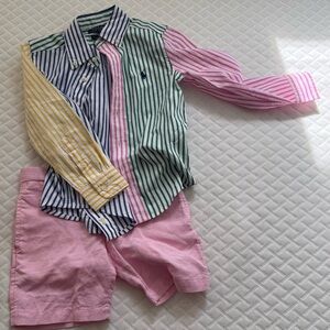 Ralph Lauren Blue and Green Striped Shirt and shorts